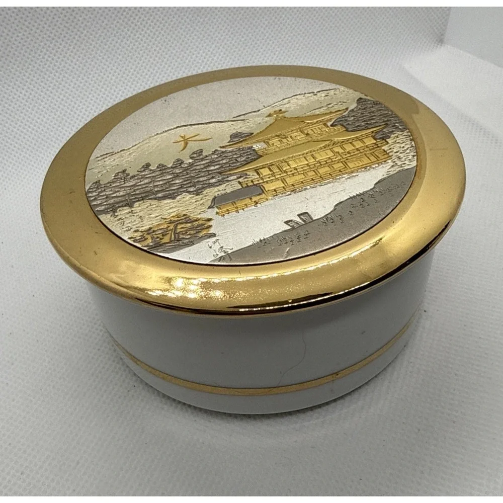 The Art of Chokin Vintage PAGODA Round Jewelry/Trinket Trinket Box